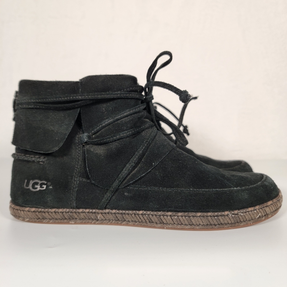 UGG Reid Moc Shoes In Black Suede, Size 10